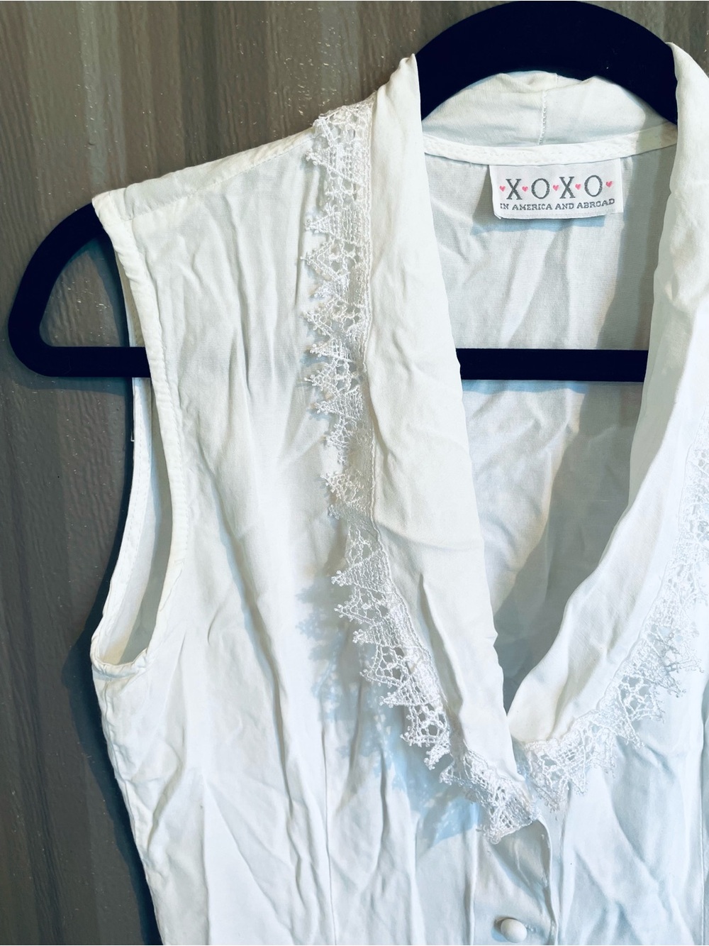 Xoxo VTG Y2K White Sleeveless Top Button Lace Trim Cottage Prairie Coquette sz S - Picture 11 of 15
